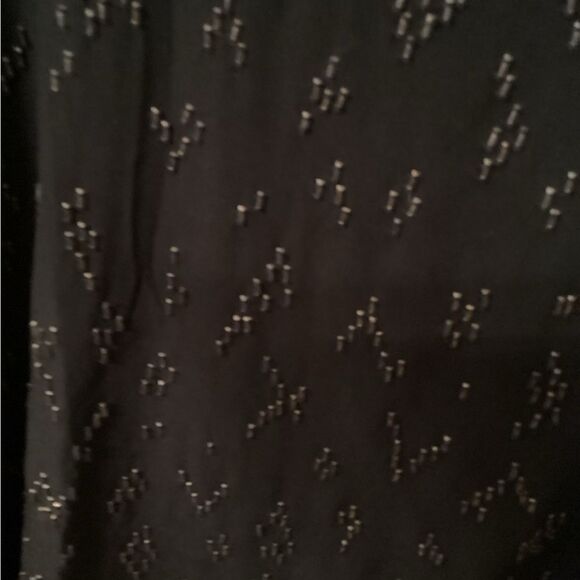 EILEEN FISHER SIZE M BLACK SILK BEADED CHEVRON DESIGN CAP SLEEVE SCOOP NECK TOP - Picture 6 of 8